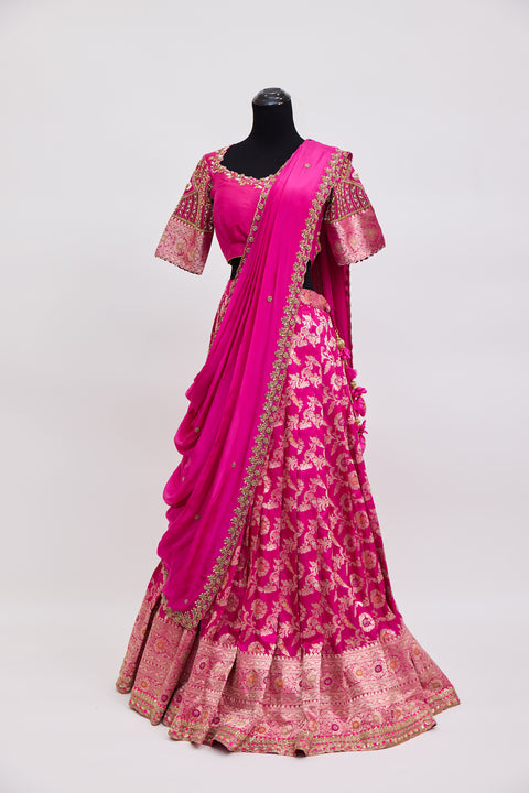 Pink Banaras Half Saree
