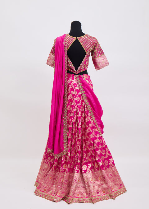 Pink Banaras Half Saree