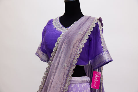 Purple Kora Banaras Half Saree