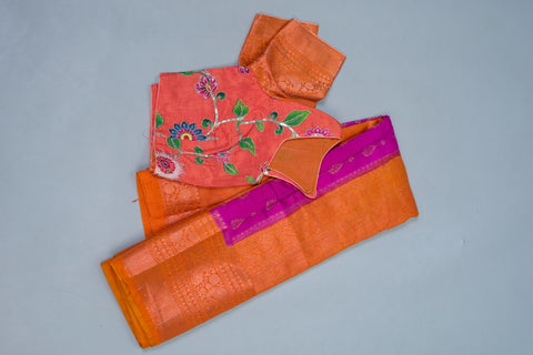 Purple and Orange Tussar Saree