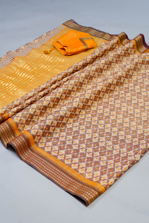Brown and Yellow Tissue Saree