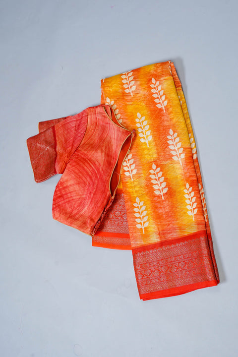 Orange and Yellow Chanderi Saree
