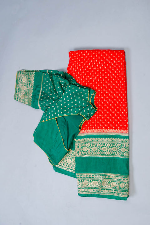 Red and Green Georgette Banaras Saree
