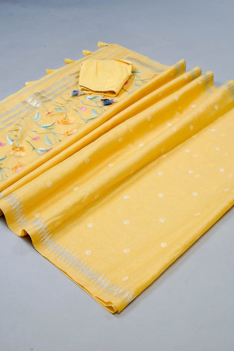 Yellow Linen Tissue Saree