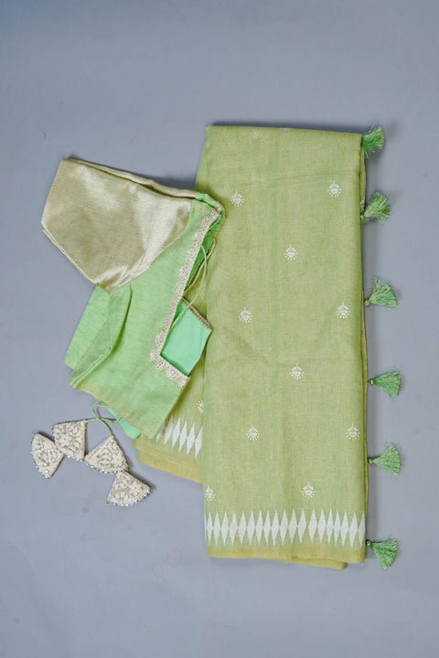 Green Linen Tissue Saree