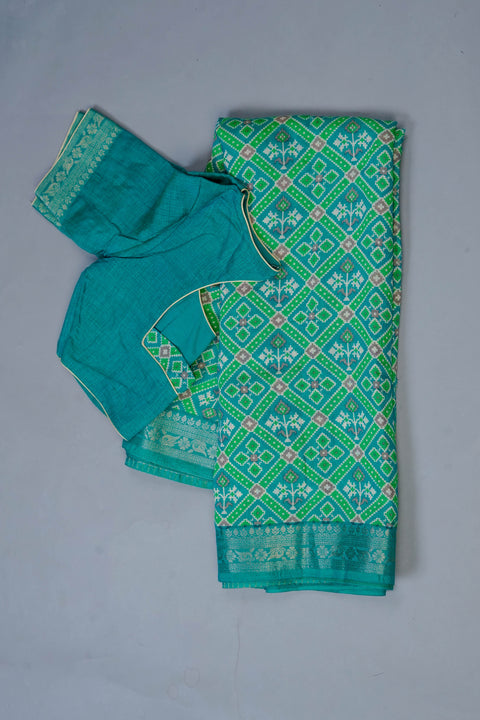 Blue and Green Chanderi Cotton Saree