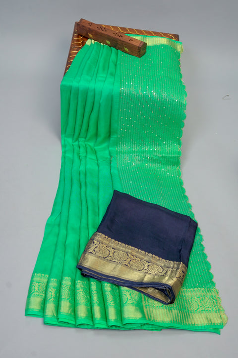 Green Embroidered Moonga Silk Saree