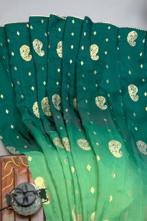 Double-shaded Green Moonga Silk Saree