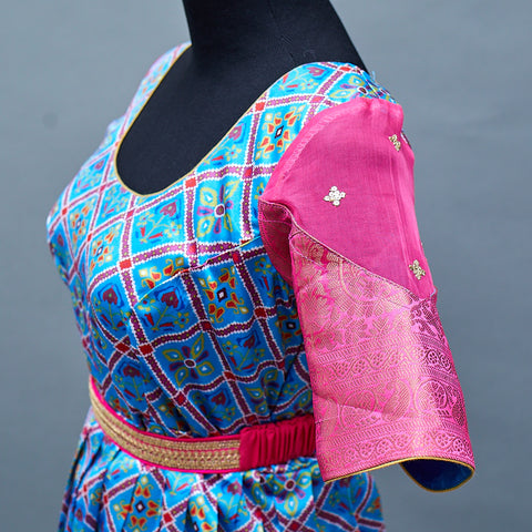 Blue and Pink Patola print Pure Silk Traditional Gown