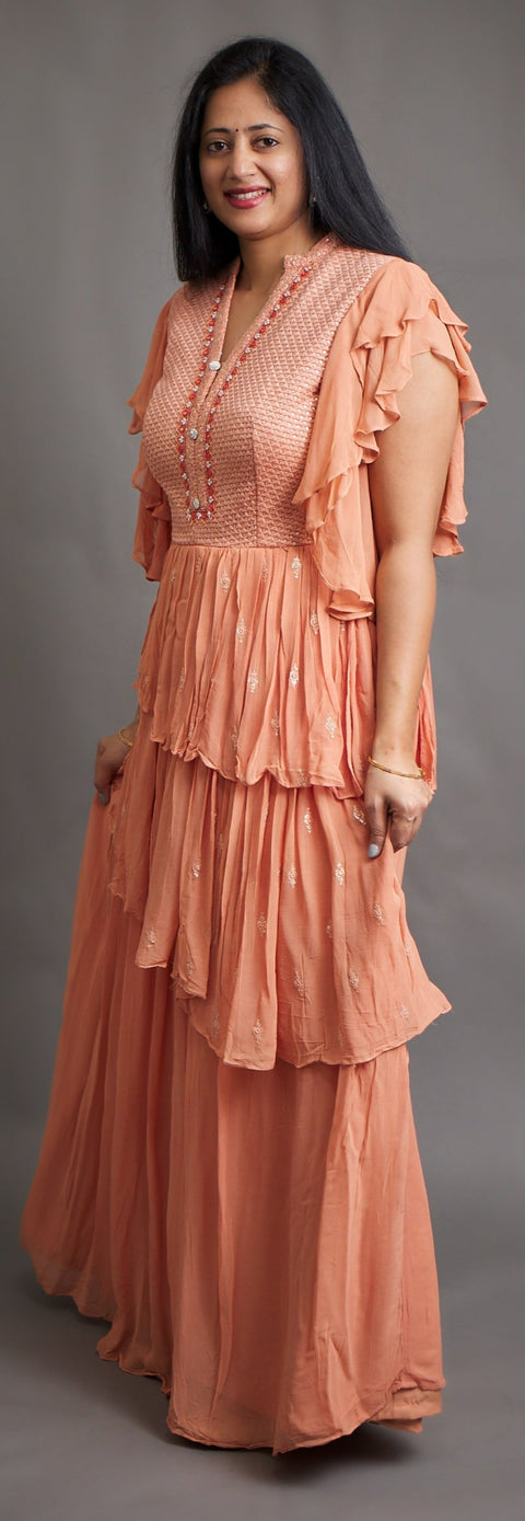 Pastel Peach Layered Gown