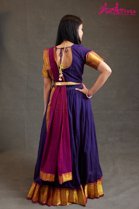 Purple and Pink Narayanpet Half saree By Anu Attires