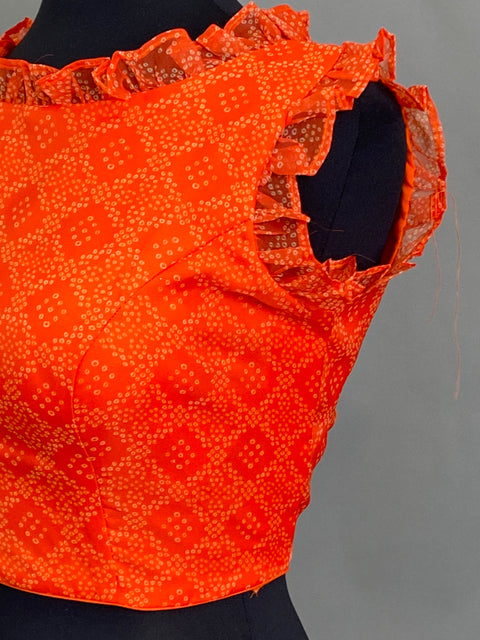Orange Blouse with Bandhini print