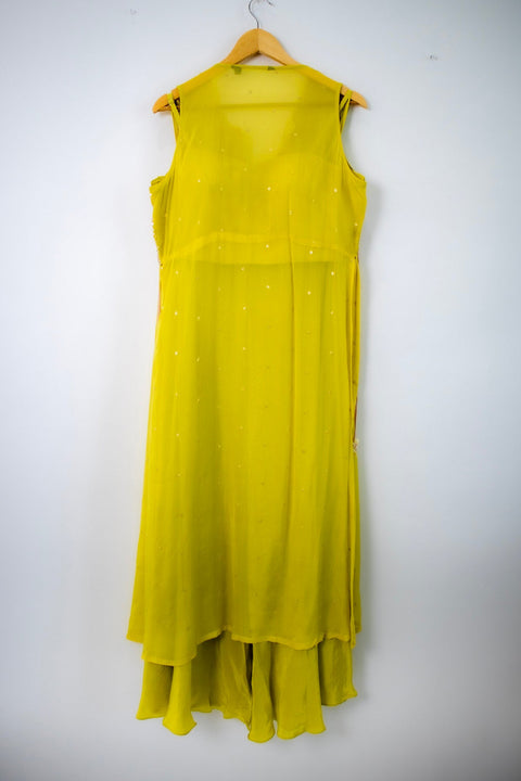 Yellow Indo Western with floral top