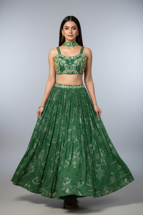 Green Bandhini Lehenga | Cocktail | Reception