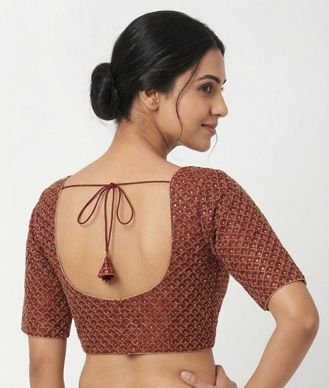 Maroon Blouse with Readymade Embroidery