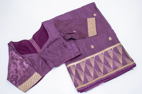 Purple with Gold Geometric Border Dola Saree With blouse