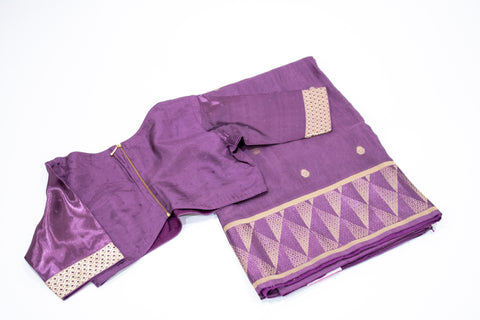 Purple with Gold Geometric Border Dola Saree With blouse