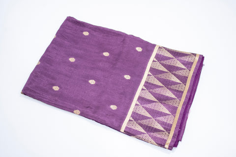 Purple with Gold Geometric Border Dola Saree With blouse