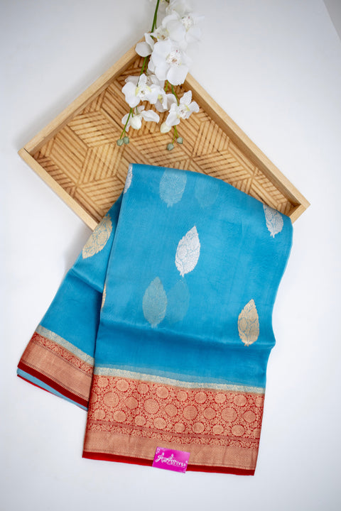 Light Blue Kora Banaras saree