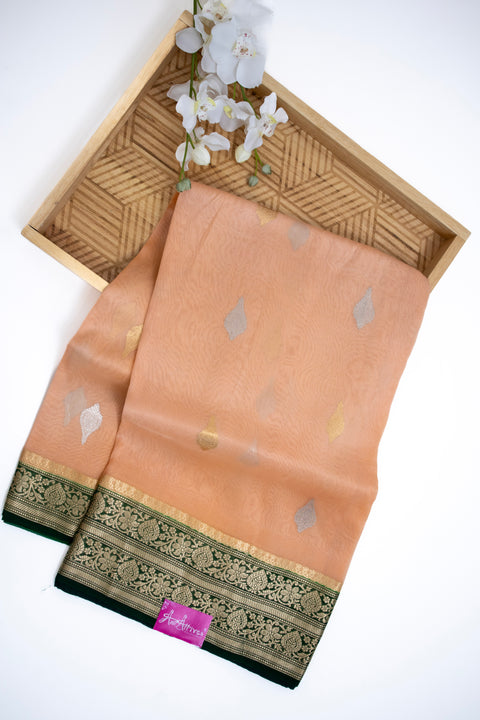Peach Kora Banaras saree