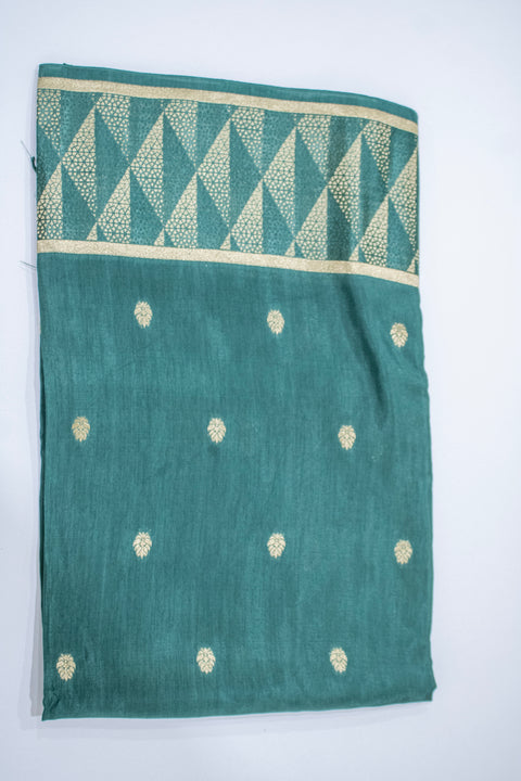 Teal Green with Gold Zari Border Dola Saree With blouse