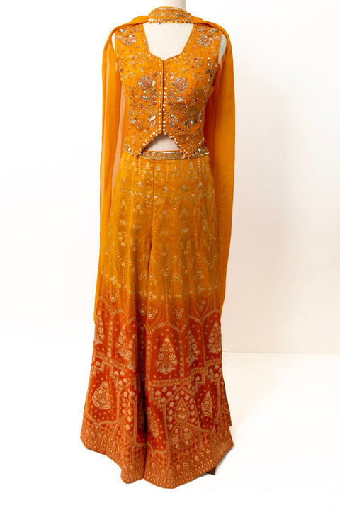 Mustard yellow embroidered Indo Western