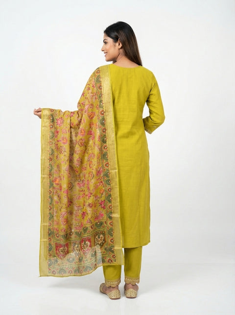 Green Kurta, Pants and Dupatta Set