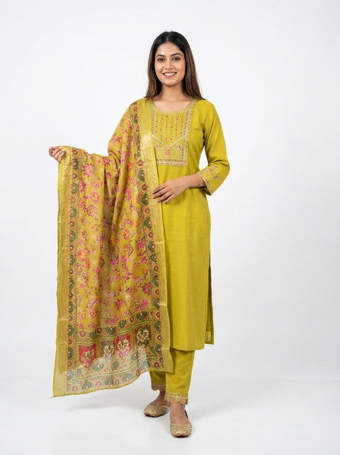 Green Kurta, Pants and Dupatta Set