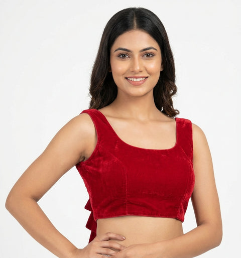 Red Velvet Sleeveless Readymade Blouse