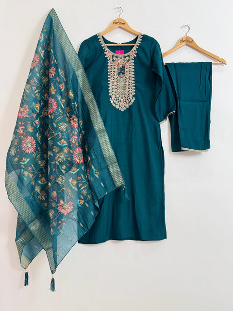 Blue Kurta, Pants and Dupatta Set