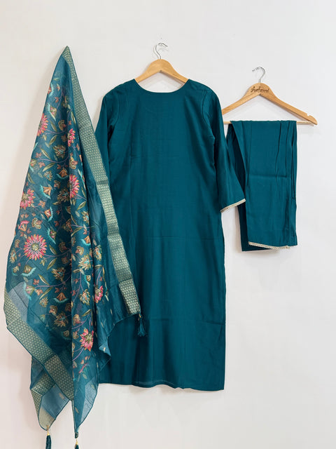 Blue Kurta, Pants and Dupatta Set