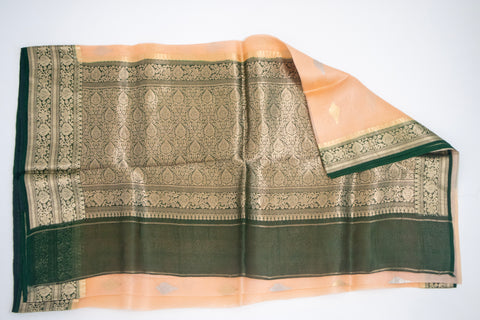 Peach Kora Banaras saree