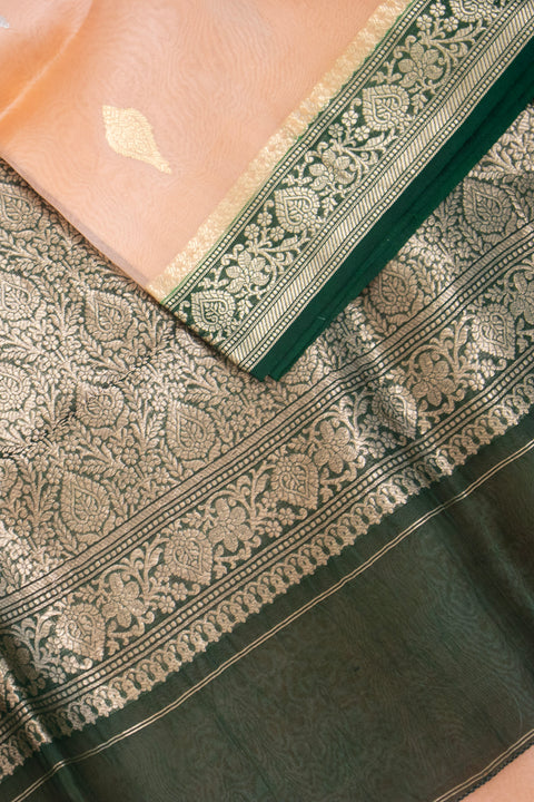 Peach Kora Banaras saree
