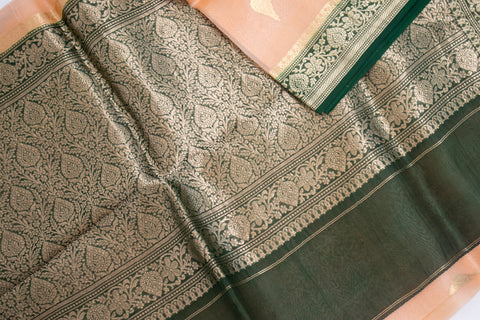 Peach Kora Banaras saree