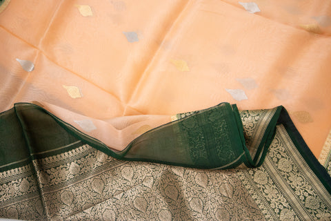 Peach Kora Banaras saree