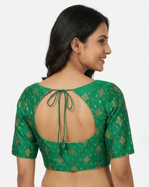 Green Chanderi Brocade Readymade Blouse