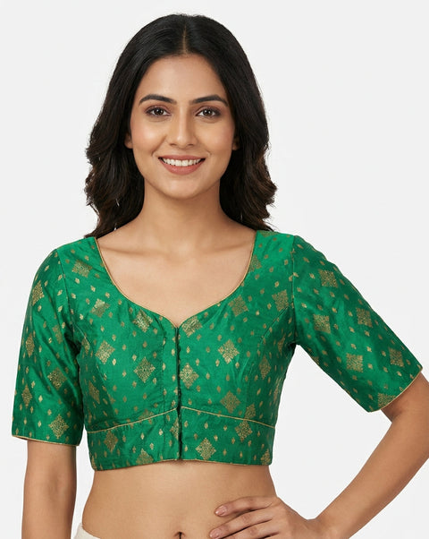 Green Chanderi Brocade Readymade Blouse