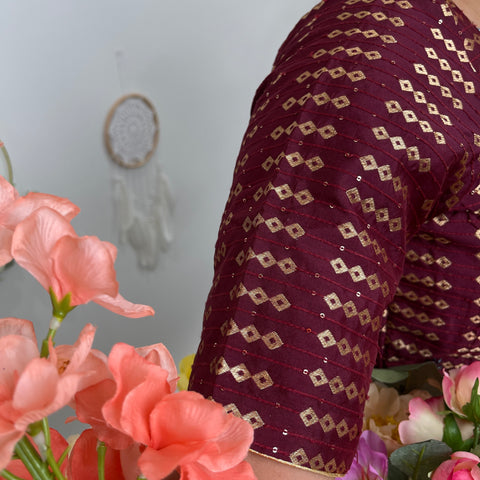 Maroon Brocade Readymade Blouse