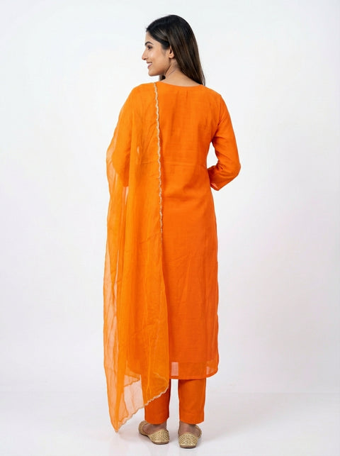 Orange Kurta, Pants and Dupatta Set
