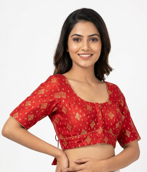 Red Chanderi Readymade Blouse