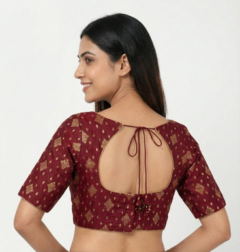 Dark Maroon Chanderi Brocade Readymade Blouse