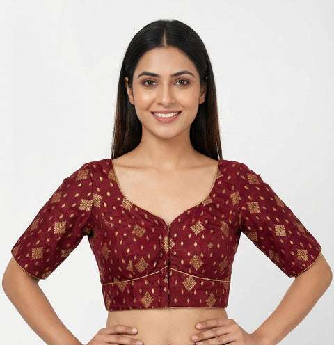 Dark Maroon Chanderi Brocade Readymade Blouse