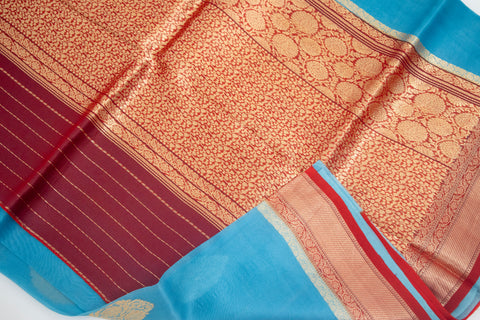 Light Blue Kora Banaras saree