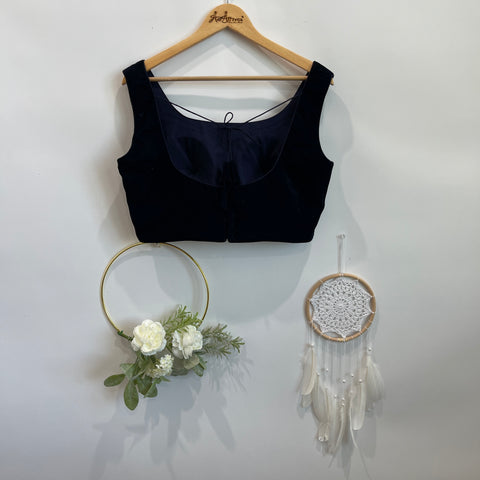 Navy Blue Velvet Readymade Blouse