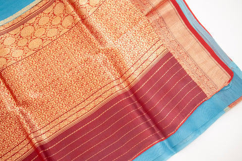 Light Blue Kora Banaras saree