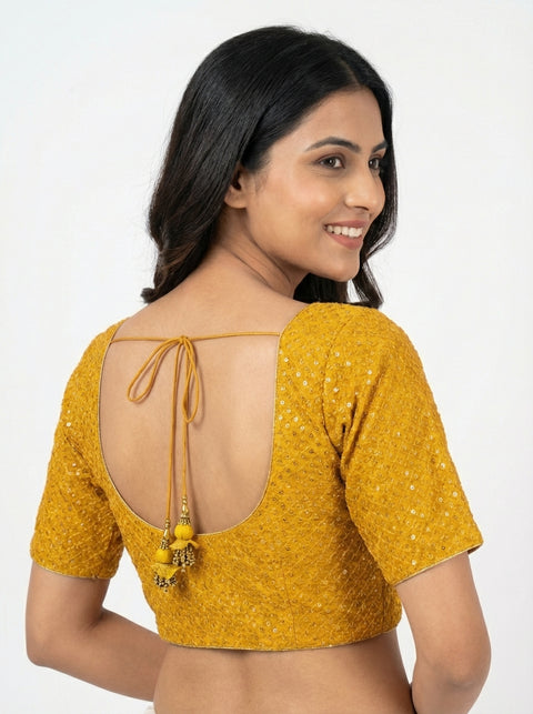 Yellow Netted Readymade Blouse