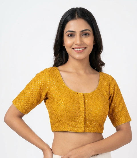Yellow Netted Readymade Blouse
