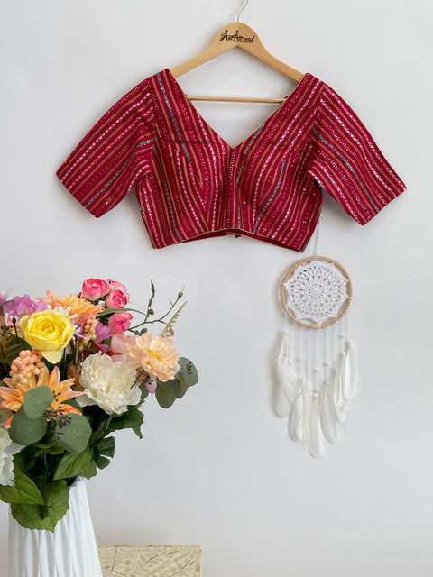 Magenta Readymade Blouse with embroidery