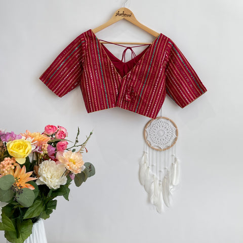 Magenta Readymade Blouse with embroidery