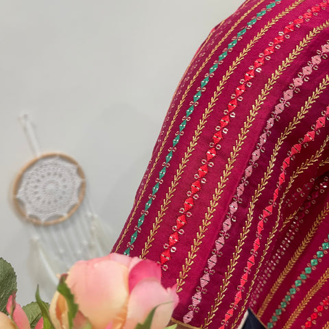 Magenta Readymade Blouse with embroidery